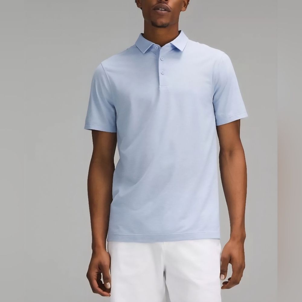 Lululemon Evolution Short Sleeve Polo  Heathered Blue Linen Slim Fit Size XL